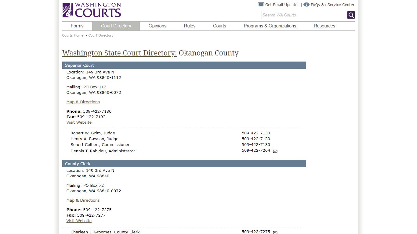 Washington State Courts - Court Directory